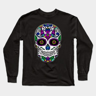 Retro Dia De Los Muertos Shirt. Vintage Sugar Skull with Flowers Cool Dia De Muertos Gift Long Sleeve T-Shirt